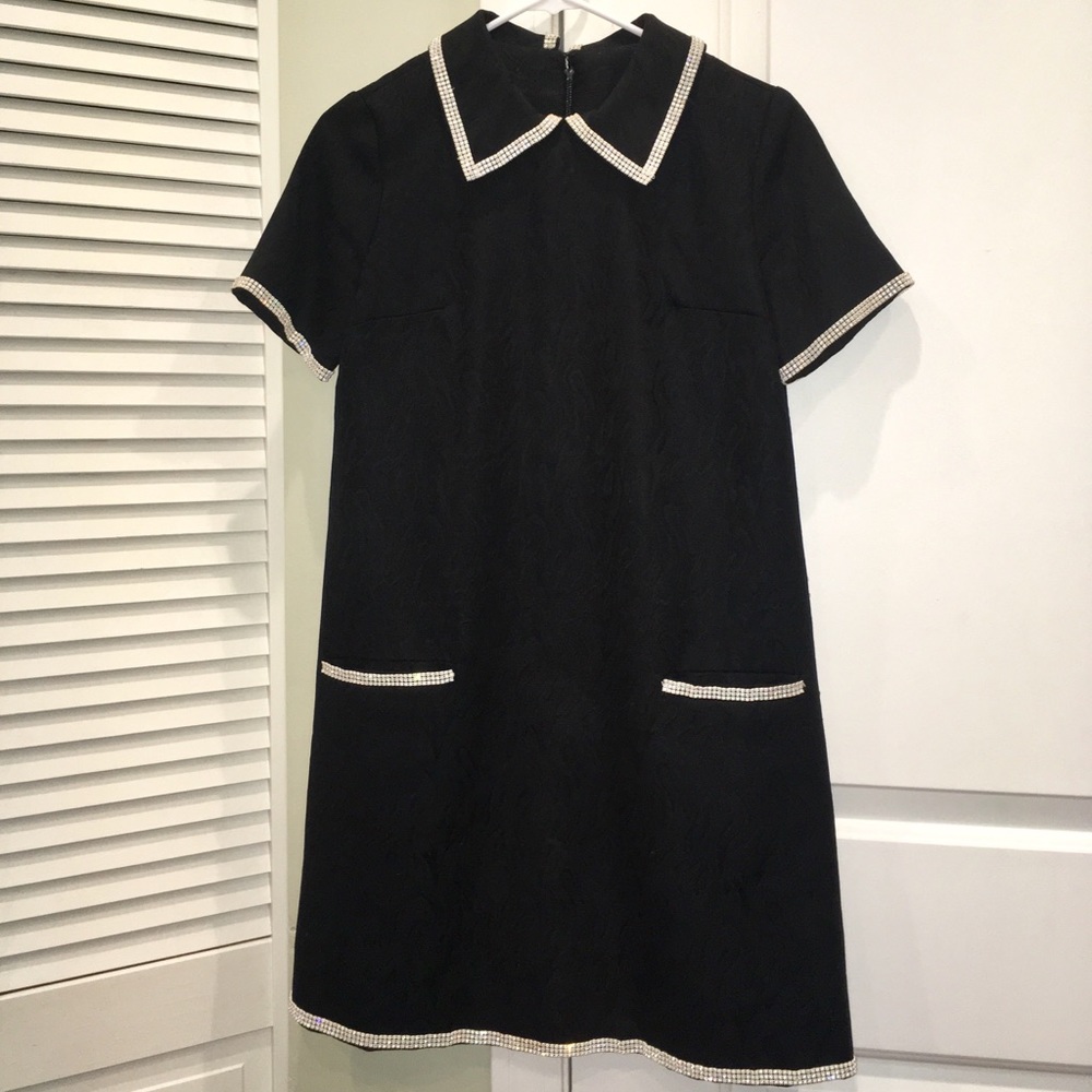 Vintage Black Brocade Rhinestone Mini Dress
